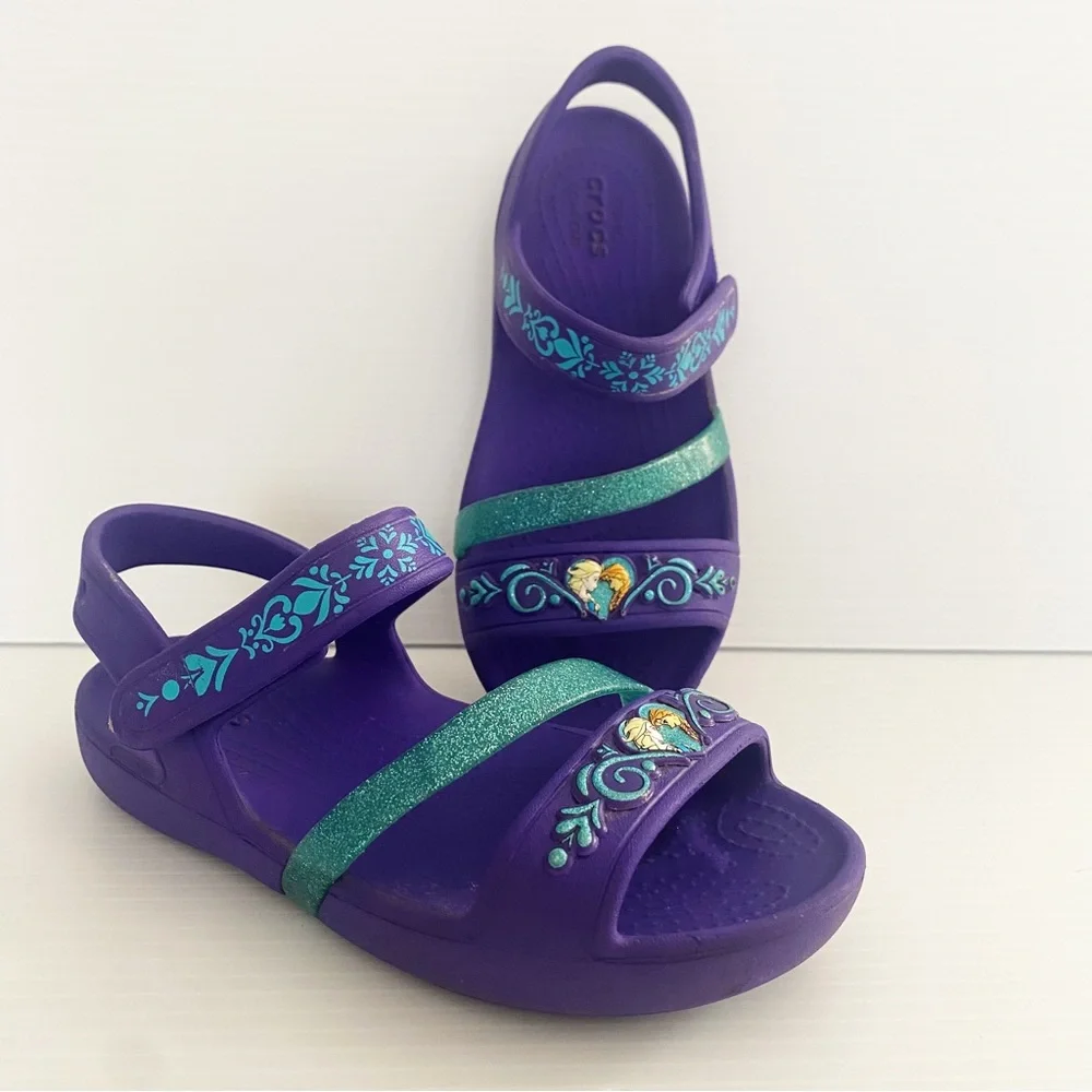 Crocs Girls Disney Frozen Sandals Shoes Purple Childrens Size 12 Elsa Anna Kids - Picture 1 of 16